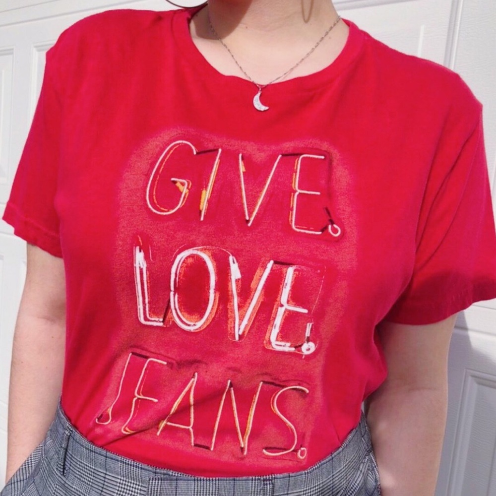 ‘GIVE. LOVE. JEANS.’ red tee!!